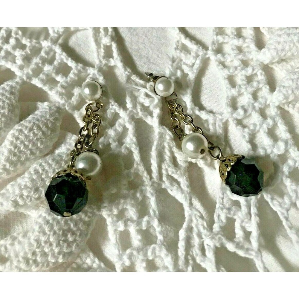 Vintage‎ 1980s dangle earrings pearl black gothicore whimsicore fairy victorian